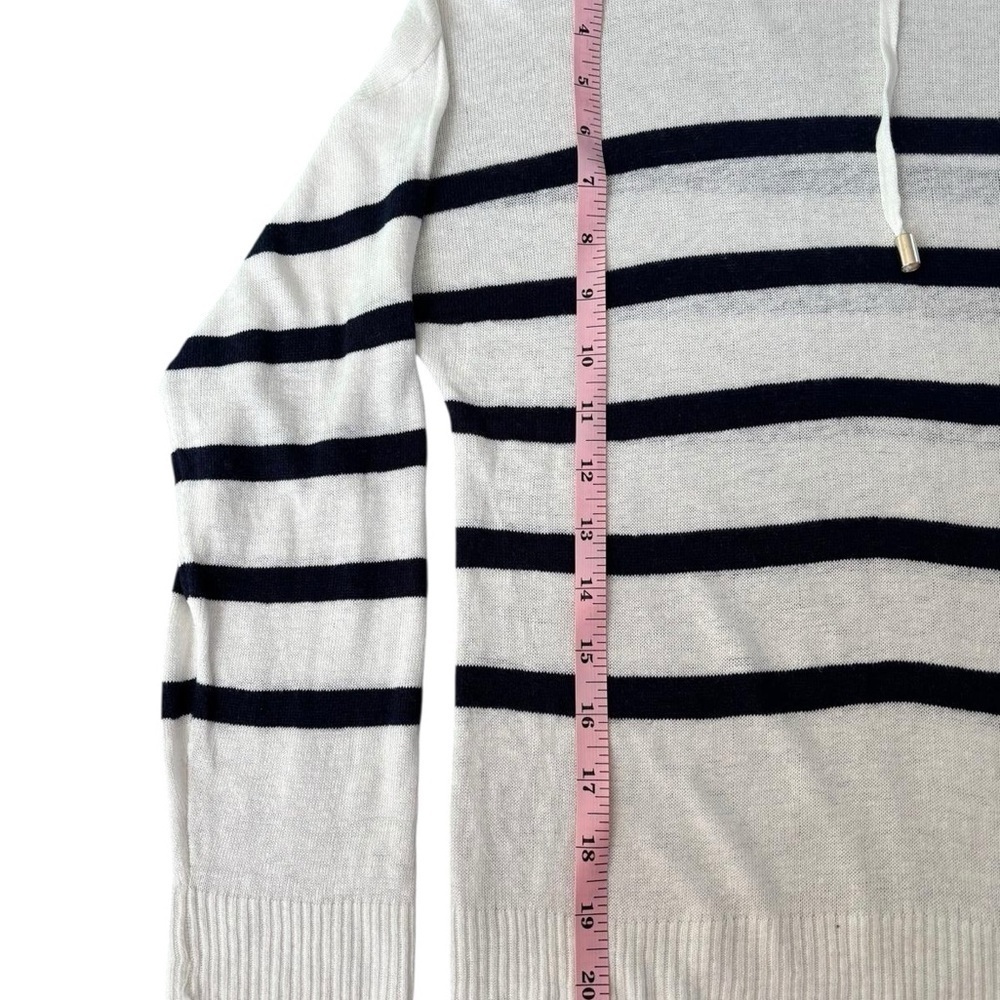 Nicole Miller XS Striped Linen Blend Turtleneck Sweater White Navy - Picture 3 of 5